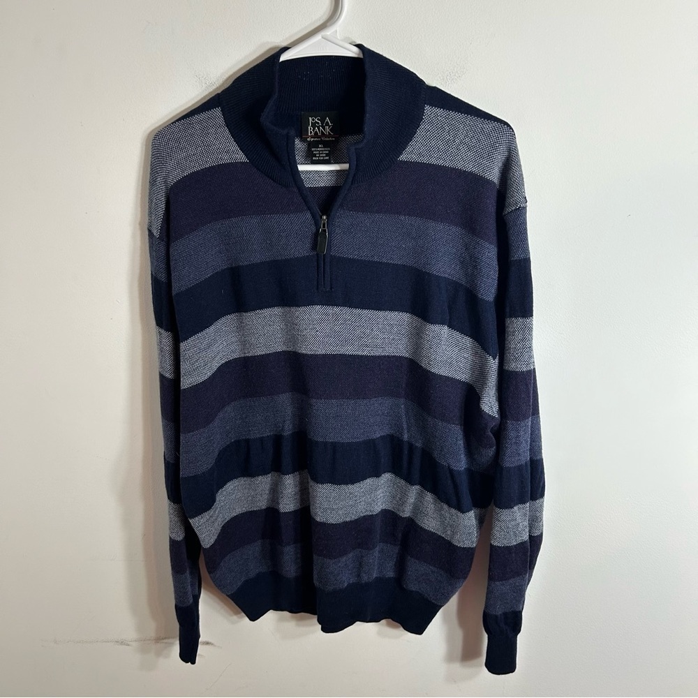 Jos A. Bank Blue 100% Merino Wool Sweater XL Zip Neck Pullover Men’s